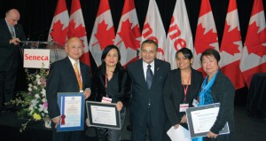 At the gala night, from left: Hermie Garcia, Mila Astorga Garcia, NEPMCC President Thomas Saras, Vice President Asha Rajak and Zenaida Ferry Kharroubi of Filipino Star.