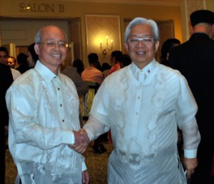 portugal-benedicto CARP President Dr. Francisco Portugal (left) being congratulated by Philippine Ambassador Jose Brilliantes for the successful second annual ball and CARP’s charitable projects.