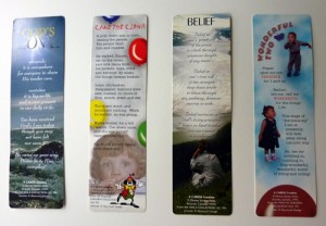 Avila’s poems printed on bookmarks